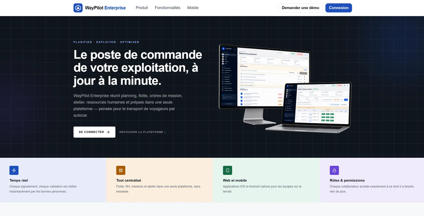 Page d'accueil de WayPilot Enterprise